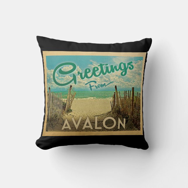 Avalon Beach Retro Reizen Kussen (Voorkant)