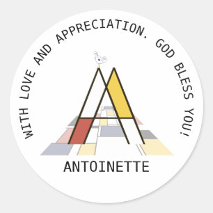 Avant-Garde Art Style Monogram. Brief A Ronde Sticker