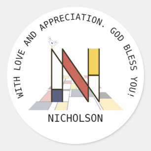 Avant-Garde Art Style Monogram. Brief N Ronde Sticker