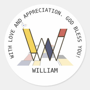 Avant-Garde Art Style Monogram. Brief W Ronde Sticker