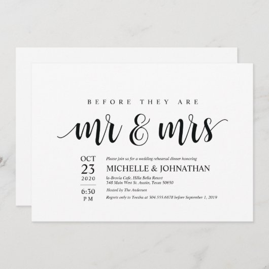 Avant qu'ils ne soient invitations de répétition M (Devant / Derrière)