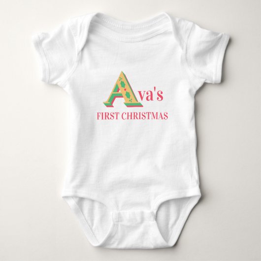 Ava's eerste kerst Baby 1e Xmas Naam Outfit Romper (Voorkant)