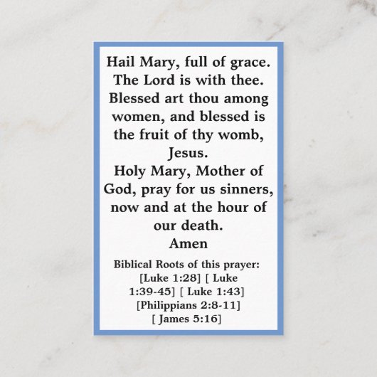 Ave Maria Wees Gegroet Maria gebedskaart Visitekaartje (Achterkant)