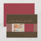Avec amour rose/Brown ・ Faire-part de naissance (Devant / Derrière)
