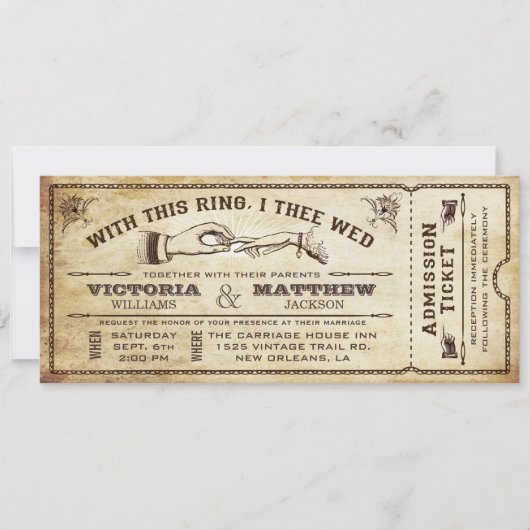 Avec Cette Invitation De Billet De Mariage Vintage (Devant)