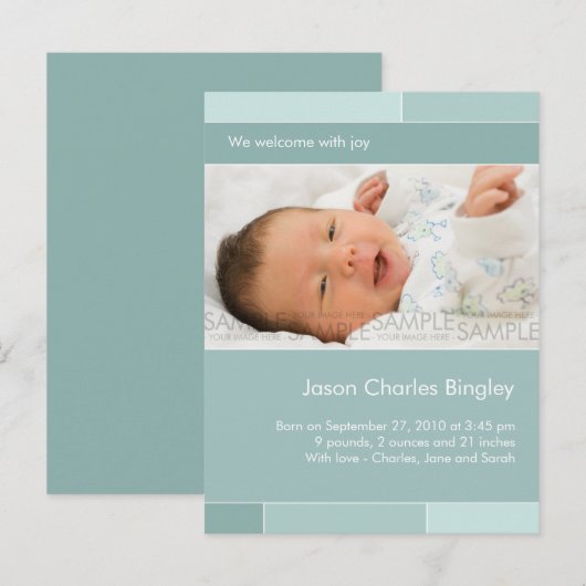 Avec Joy Blue/Aqua ・ Faire-part bébé (Devant / Derrière)