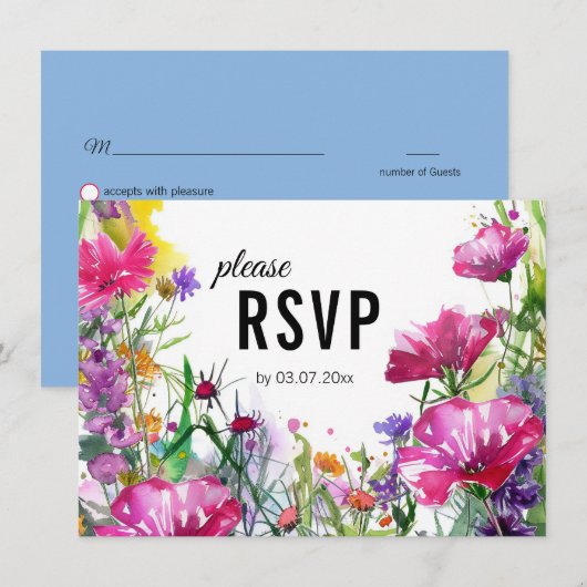 😍 Avec menu mariage Carte RSVP Fleurs de pré (Devant / Derrière)