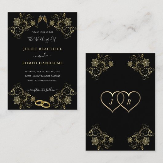 Avec modèle de cartons d'invitation de mariage or (Devant / Derrière)