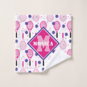 Avec nom & initiale, raquettes de tennis rose & vi (Gant de toilette)