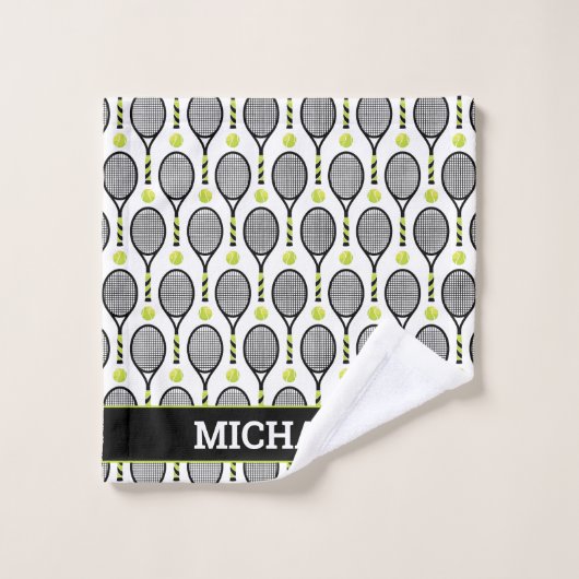 Avec nom 🎾 noir, vert, blanc 🎾 tennis (Gant de toilette)
