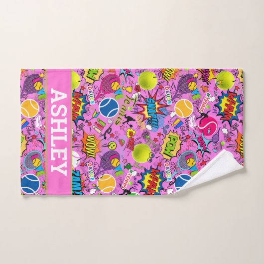 Avec nom 😍 🤩 rose Eclectique tennis 🎾 motif (Serviette à main)