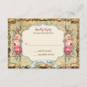 Aventure Attend Carte de Réponse Vintage Roses