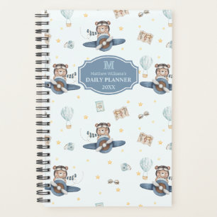 Aventure Aviation Ourson Mignon Avion Bleu Monogra