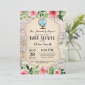 Aventure Baby shower rose Floral Carte Voyage Mond (Debout devant)