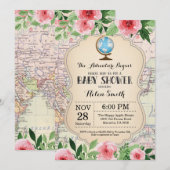 Aventure Baby shower rose Floral Carte Voyage Mond (Devant / Derrière)