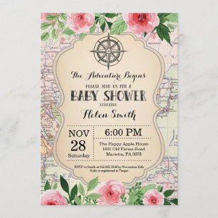 Aventure Baby shower rose Floral Carte Voyage Mond