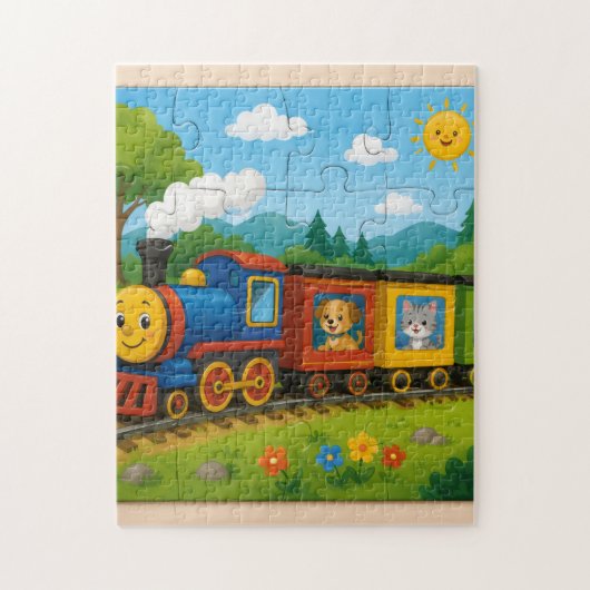 Aventure de train de puzzle d'animaux heureux (Vertical)