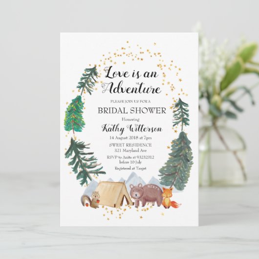 Aventure Forêt Arbres Douche nuptiale Invitation (Debout devant)