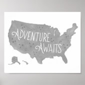 Aventure grise attend Carte États-Unis Décoration  (Devant)