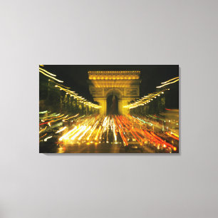 Avenue des Champs-Elysees, Arc de Triomphe, Canvas Afdruk