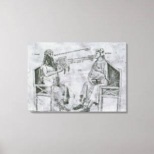 Averroës in discussie met porfyrie canvas afdruk