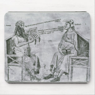 Averroës in discussie met porfyrie muismat