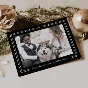 AVERY Donkere Zwarte Gelijste Koppel Foto Kerst Feestdagenkaart