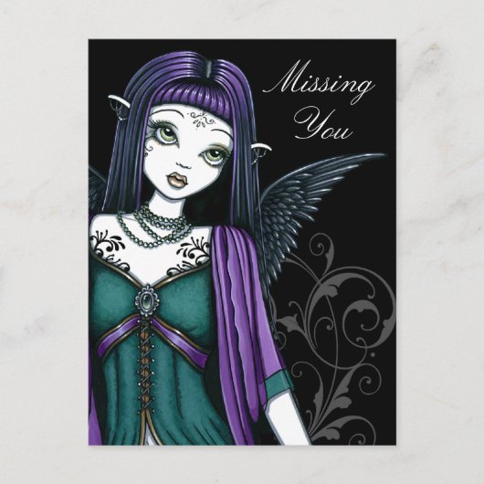 "Avery" Gothic Angel Bird Cage Briefkaart (Voorkant)