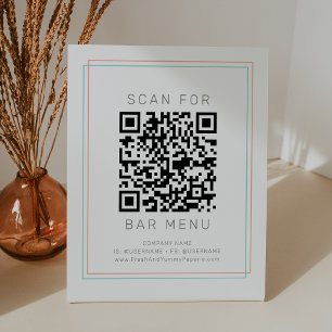 AVERY Koraal en Teal Eenvoudige Bar Menu QR Code Reclamebord Met Voetstuk