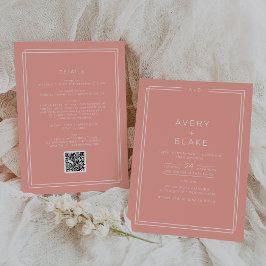 AVERY Minimal Blush Peach Coral QR Code Wedding Kaart