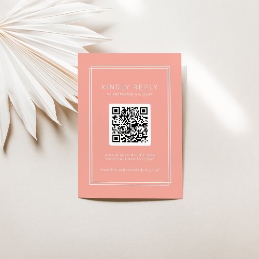AVERY Minimal Blush Peach QR Code RSVP Wedding Informatiekaartje