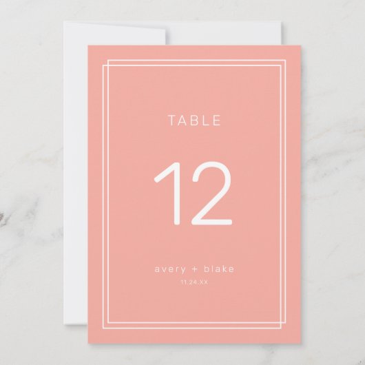 AVERY Minimale Blush Peach Trouwtafel Nummers Kaart (Achterkant)