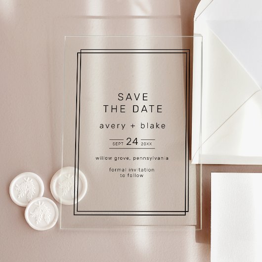 AVERY Minimalist Wedding Save the Date Acryl Uitnodigingen