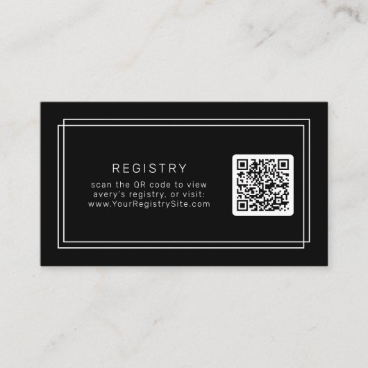 AVERY Modern Black QR Code Gift Registry Informatiekaartje (Voorkant)