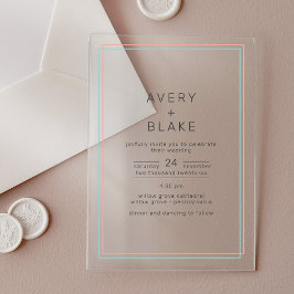 AVERY Modern Coral Blauwgroen Acryl Huwelijksuitno Acryl Uitnodigingen