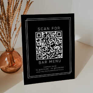 AVERY Modern Donkere Zwarte Bar Menu QR Code Reclamebord Met Voetstuk