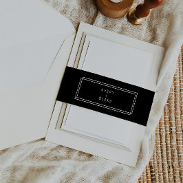 AVERY Moderne Monochrome Donker Zwarte Huwelijk Uitnodigingen Wikkel