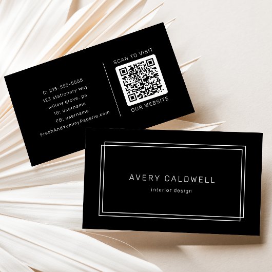 AVERY Moderne Zwarte Dubbele Frame QR Code Visitekaartje