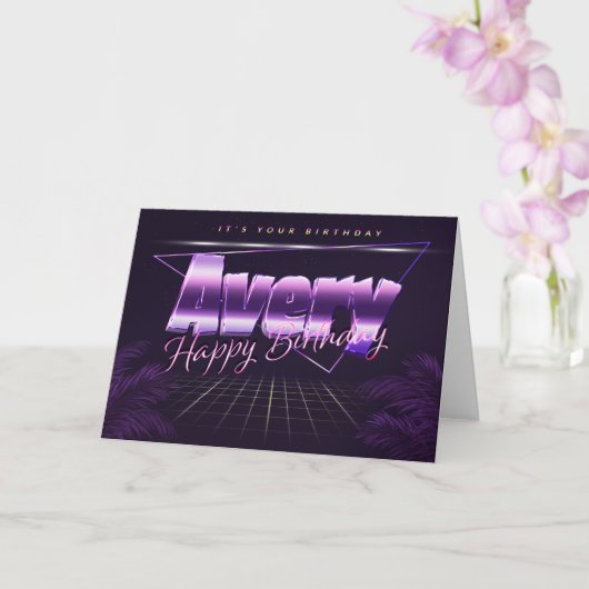 Avery Nom Prénom carte rétro lilas Anniversaire (Orchidée)