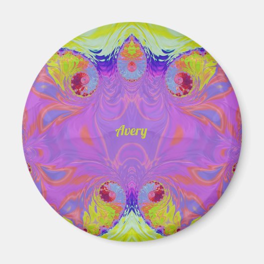 AVERY ~ Roze Sinaasappel Geel Blauw Fractal ~ Magneet (Voorkant)