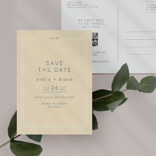 AVERY Simple Neutral Yellow Wedding Bewaar de datu Uitnodiging Briefkaart