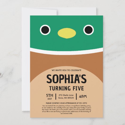 Avery The Duck Squishmallow Birthday Party Kaart (Voorkant)