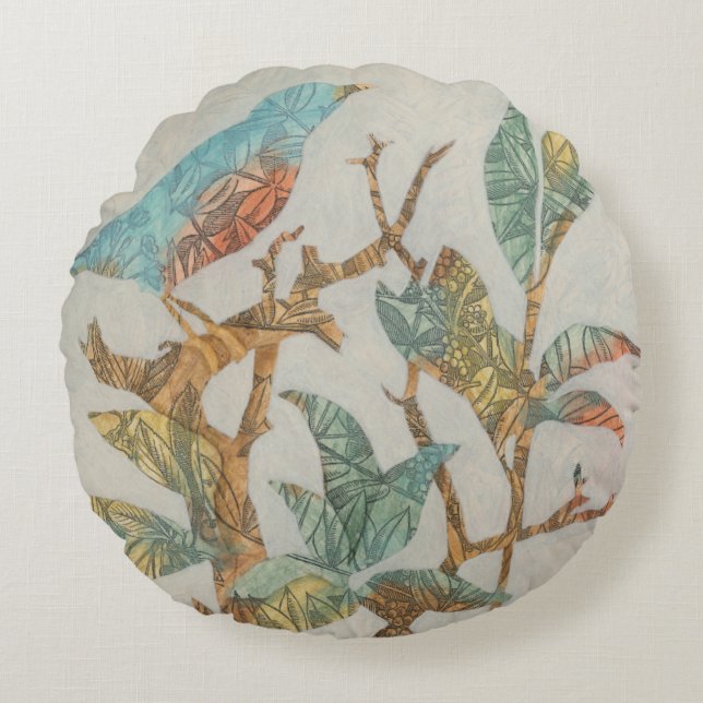 Aviary Collage I Rond Kussen (Voorkant)