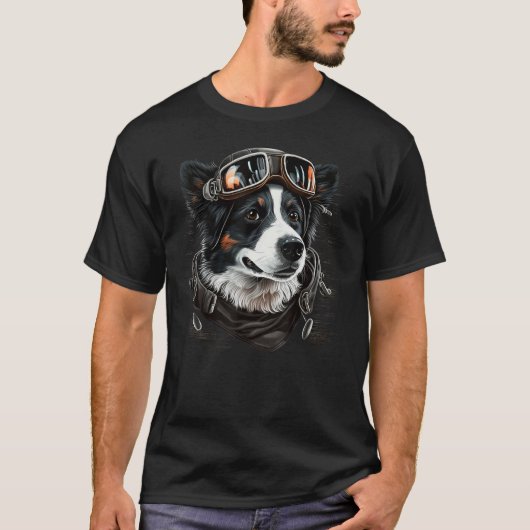 Aviation Border Collie Airplane Pilot on Border Co T-shirt (Voorkant)