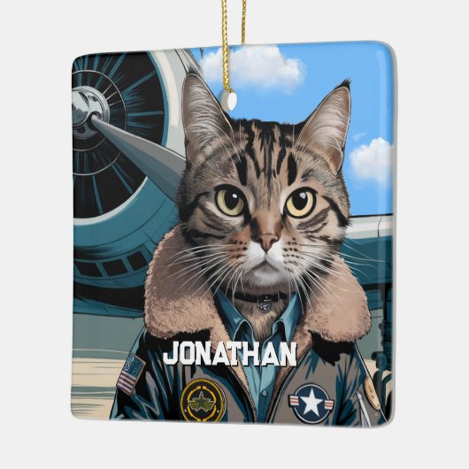 Aviation Cat Pilot and Airplane Funny Custom Keramisch Ornament (Links)