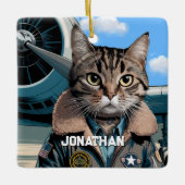 Aviation Cat Pilot and Airplane Funny Custom Keramisch Ornament (Voorkant)