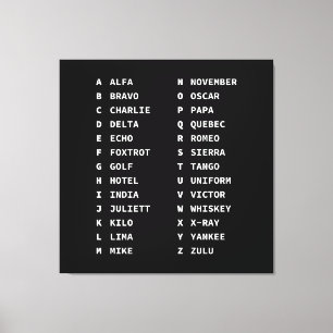 Aviation Phonetic Alphabet Code - Zwart & Wit Canvas Afdruk