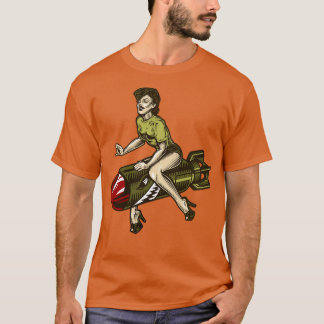 Aviation Pin Up Meisje op een Bom T-shirt