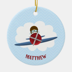 Aviator en zijn vliegtuig keramisch ornament