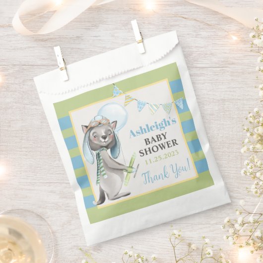 Aviator Wolf, Gestreept Baby shower Bedankzakje (Geknipt)